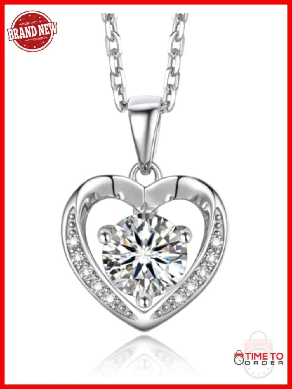 Moissanite Heart Necklace 925 Sterling Silver Pendant 1ct D Color